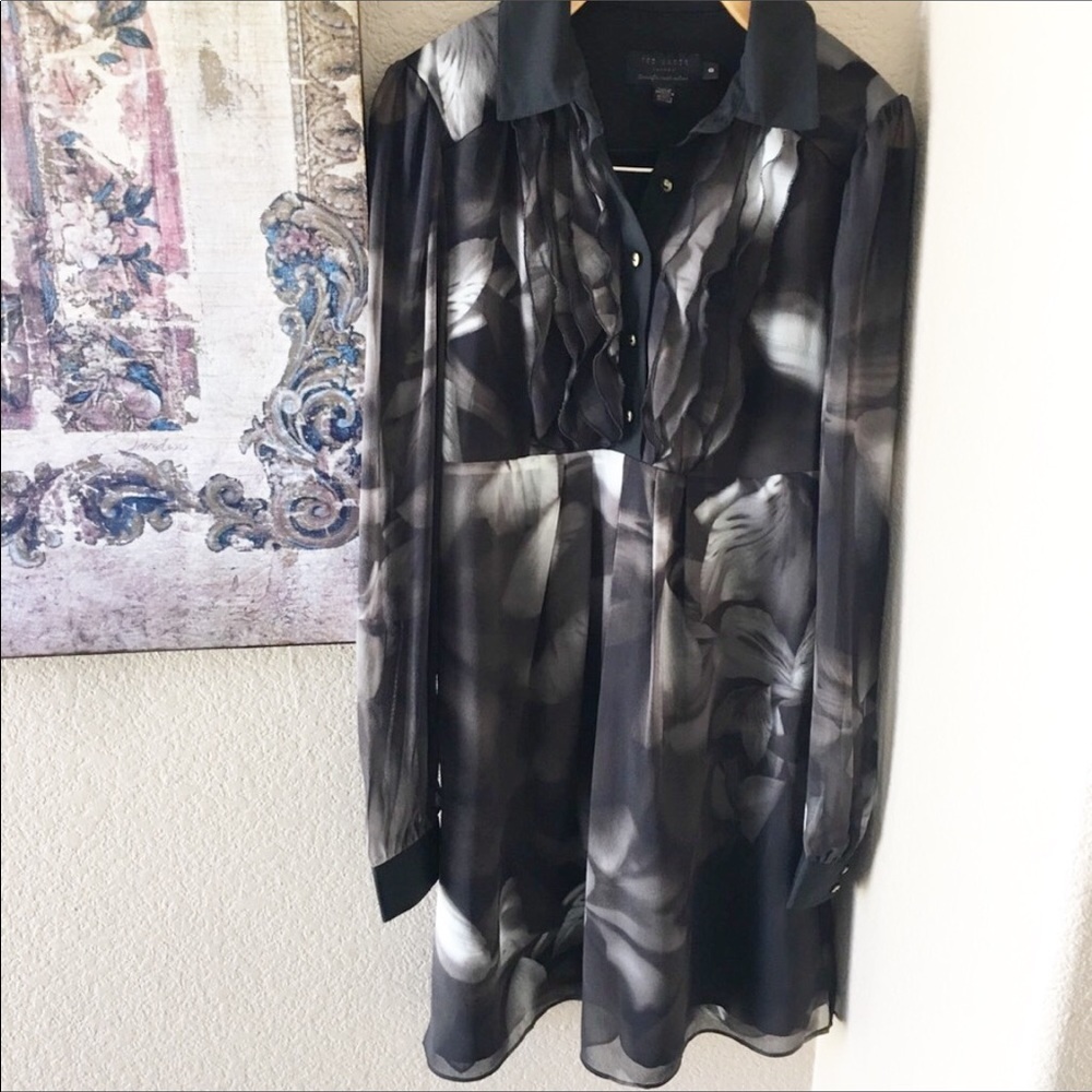 Ted Baker London Black and Gray Long Sleeve Dress